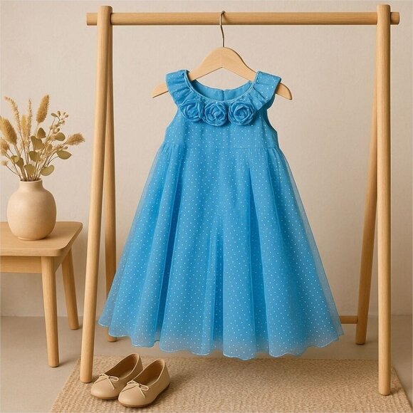 Jessica Ann Baby Dress 18M – Blue Polka Dot w/ Floral Bodice & Tulle | NWT - Picture 8 of 9